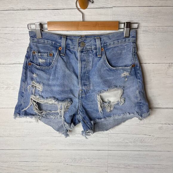 Levis Shorts Womens Size W25 Button Fly Cut Off 100% Cotton Distressed - Picture 5 of 16